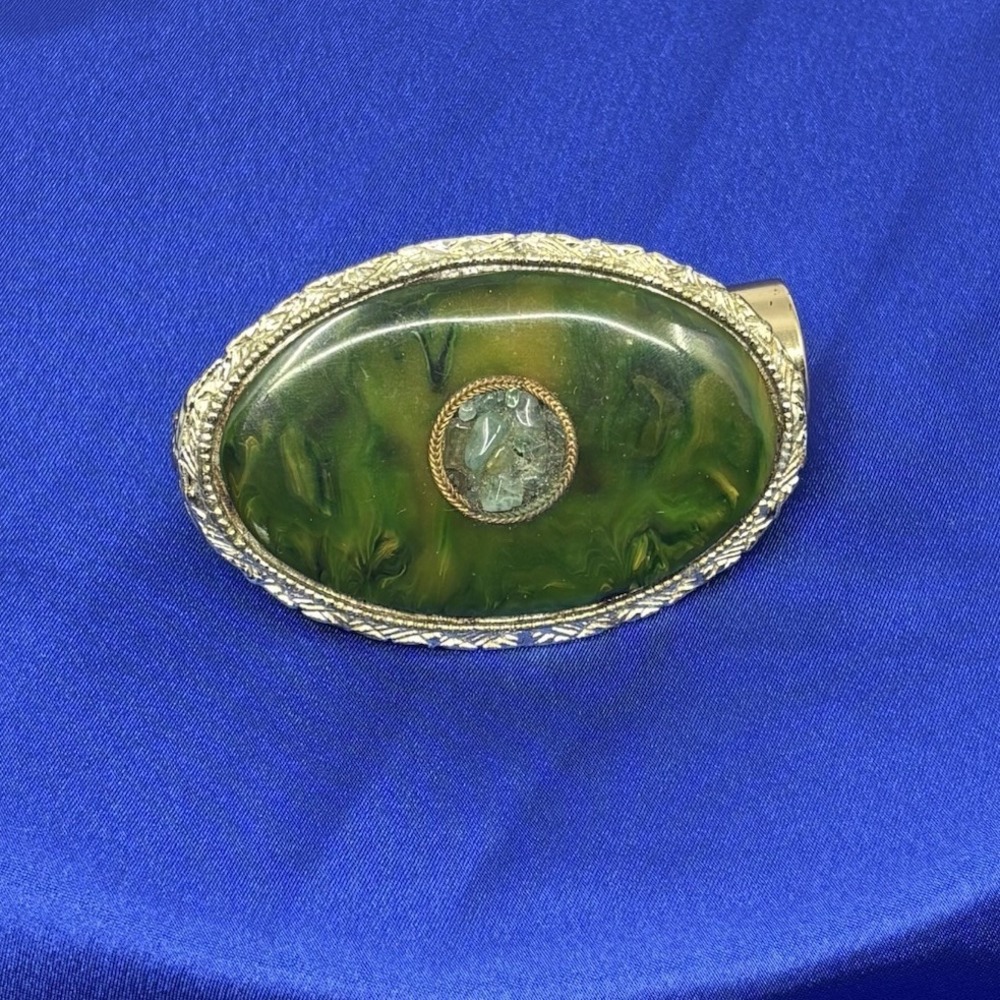 Vintage 1940s Green Bakelite Compact Mirror &‎ Lipstick Tube Holder